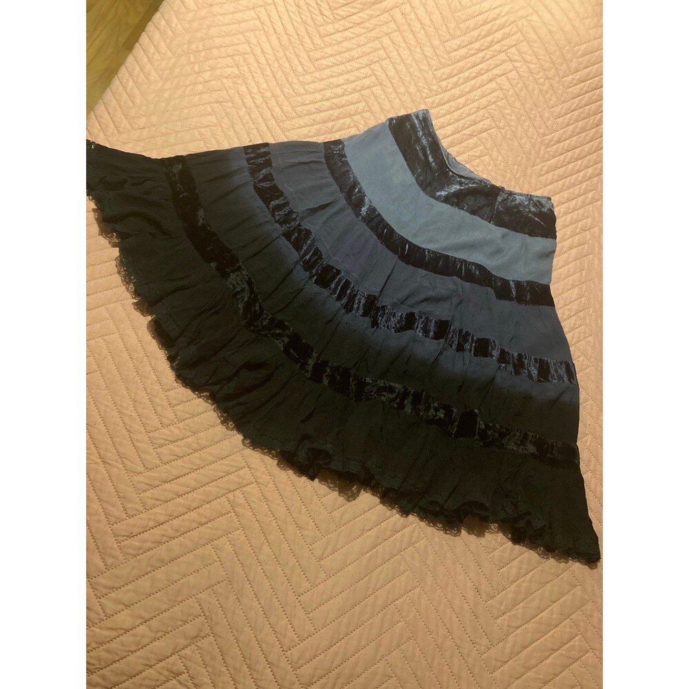 Vintage 90s Blue Velvet Maxi Skirt Plus Large Bohemian Festival Womens XL Retro